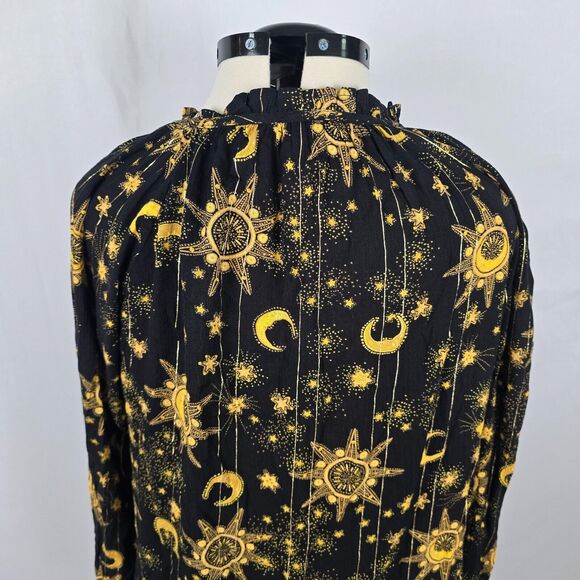 Torrid Blouse Women's 1X Black Gold Moon Print Long Sleeve Tie Mock Neck NWT - Picture 4 of 16
